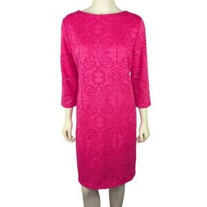 Chico’s Lace Overlay Sheath Dress Size 1 (M/8) Pink Romantic Feminine Cocktail